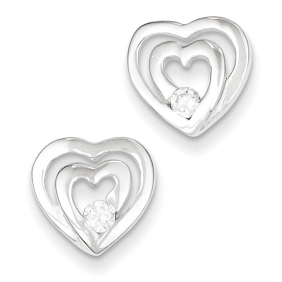 Sterling Silver Double Heart CZ Post Earrings Sterling Silver Double Heart CZ Post Earrings